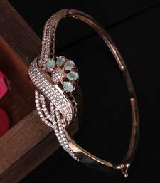 Styylo Fashion Designer Gold Plated Floral Design Sea Green American Diamond Bracelet, 2.6
