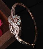 Styylo Fashion Designer Gold Plated Floral Design Sea Green American Diamond Bracelet, 2.6