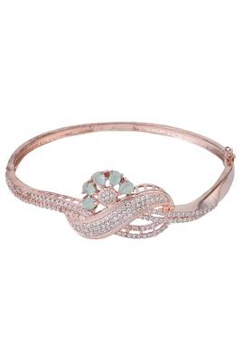 Styylo Fashion Designer Gold Plated Floral Design Sea Green American Diamond Bracelet, 2.6 2