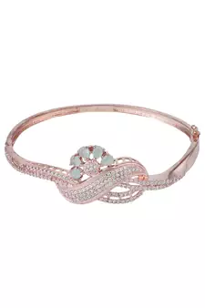 Styylo Fashion Designer Gold Plated Floral Design Sea Green American Diamond Bracelet, 2.6