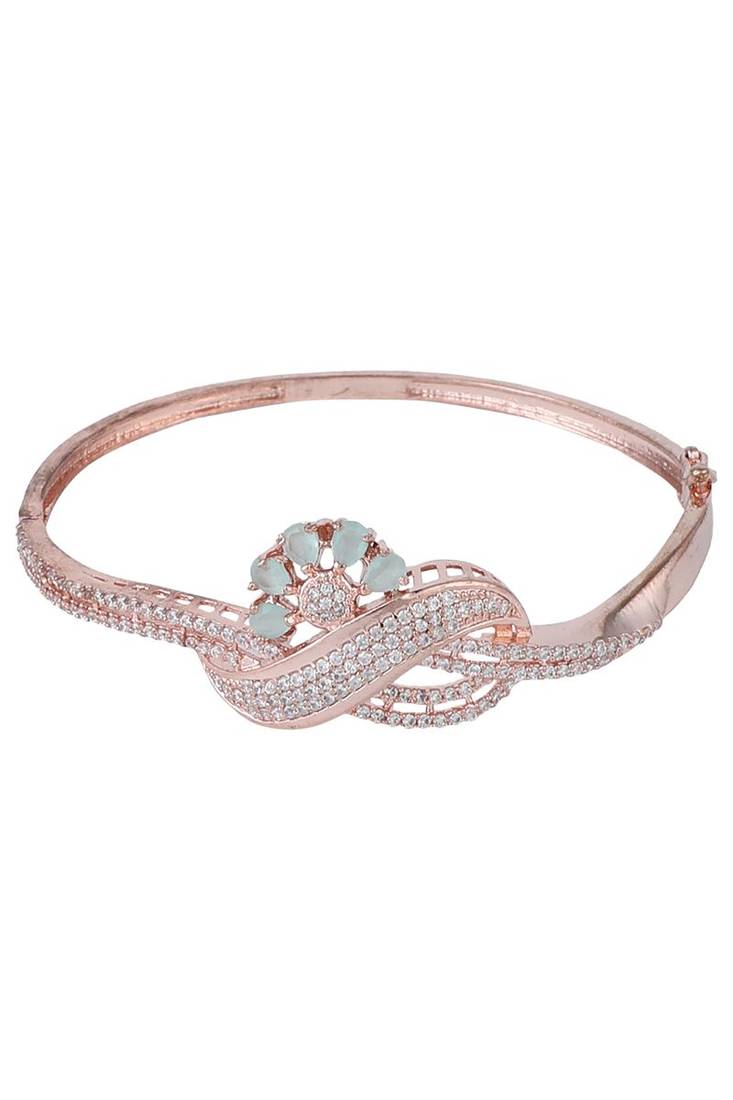 Styylo Fashion Designer Gold Plated Floral Design Sea Green American Diamond Bracelet, 2.6