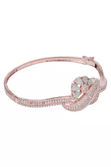 Styylo Fashion Designer Gold Plated Floral Design Sea Green American Diamond Bracelet, 2.6