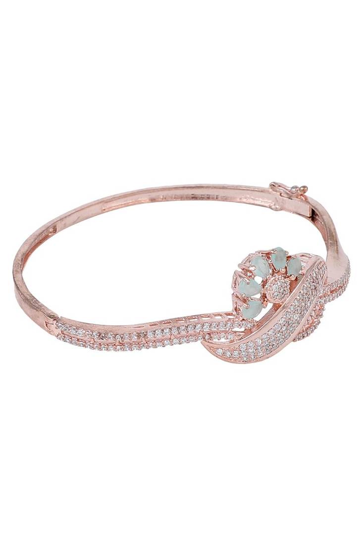 Styylo Fashion Designer Gold Plated Floral Design Sea Green American Diamond Bracelet, 2.6