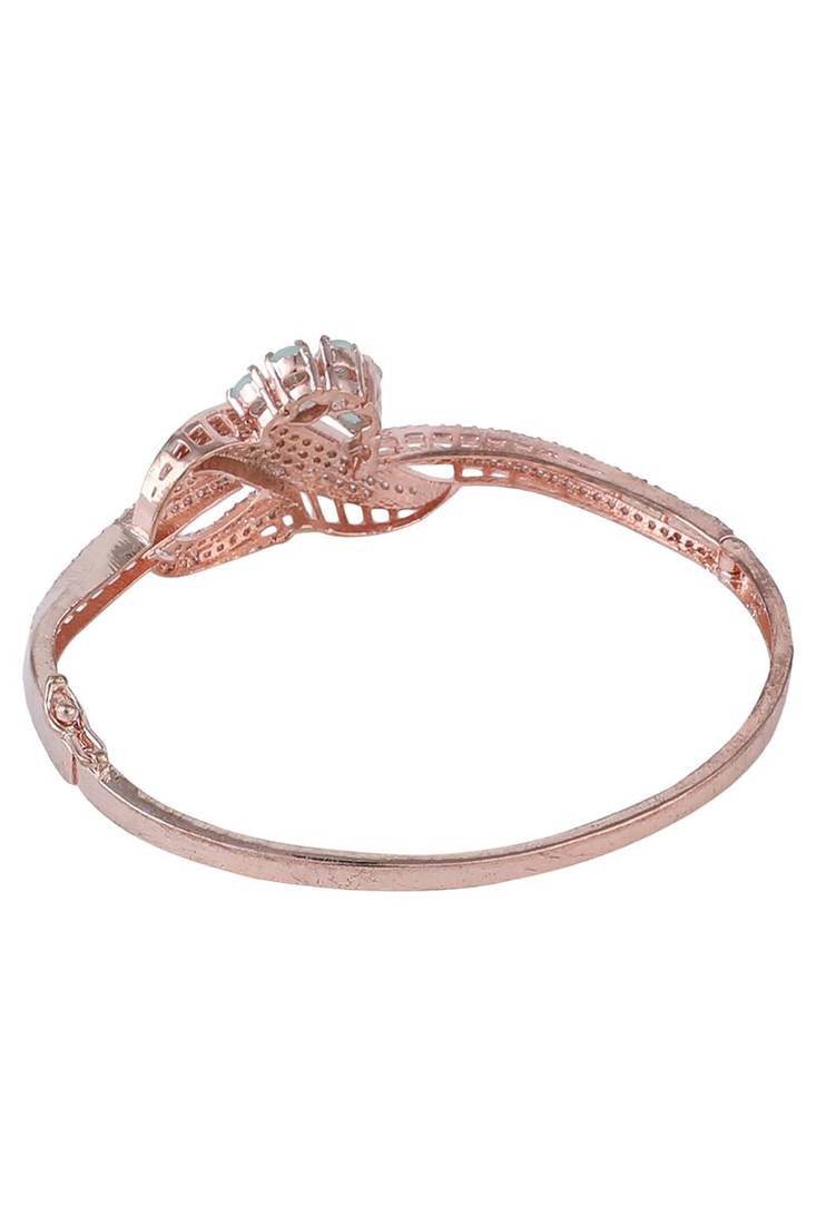 Styylo Fashion Designer Gold Plated Floral Design Sea Green American Diamond Bracelet, 2.6