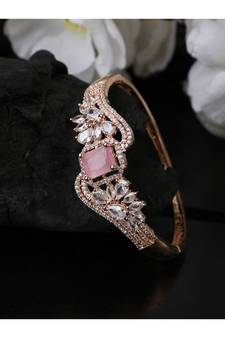 Styylo Fashion Glamaours Pink and White American Diamond Stone Studded Openable Bracelet,2.6