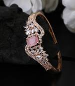 Styylo Fashion Glamaours Pink and White American Diamond Stone Studded Openable Bracelet,2.6