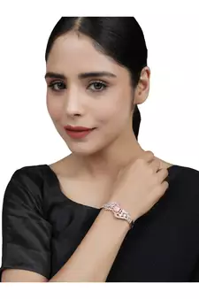 Styylo Fashion Glamaours Pink and White American Diamond Stone Studded Openable Bracelet,2.6