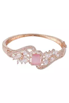 Styylo Fashion Glamaours Pink and White American Diamond Stone Studded Openable Bracelet,2.6