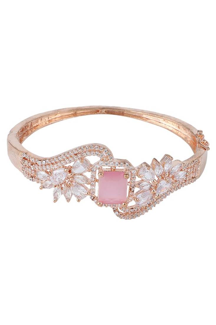 Styylo Fashion Glamaours Pink and White American Diamond Stone Studded Openable Bracelet,2.6