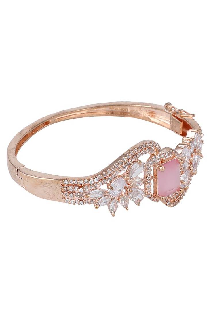 Styylo Fashion Glamaours Pink and White American Diamond Stone Studded Openable Bracelet,2.6