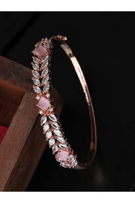 Styylo Fashion Elegant White and Baby Pink American Diamond Stone Studded Openable Bracelet,2.6 1