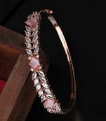Styylo Fashion Elegant White and Baby Pink American Diamond Stone Studded Openable Bracelet,2.6