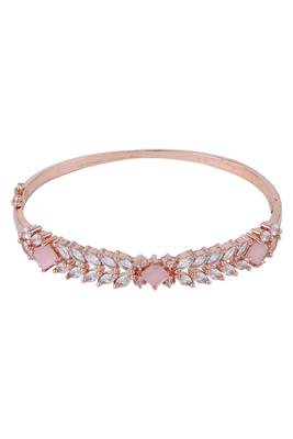 Styylo Fashion Elegant White and Baby Pink American Diamond Stone Studded Openable Bracelet,2.6 2