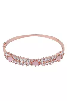 Styylo Fashion Elegant White and Baby Pink American Diamond Stone Studded Openable Bracelet,2.6