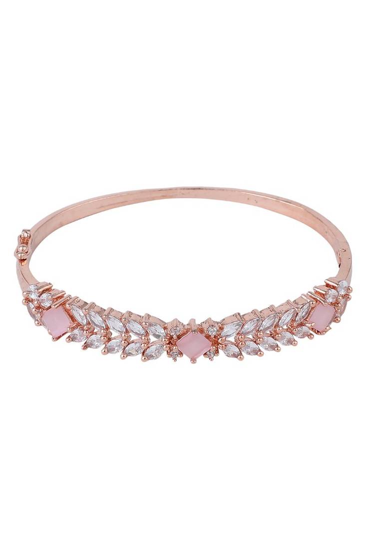 Styylo Fashion Elegant White and Baby Pink American Diamond Stone Studded Openable Bracelet,2.6