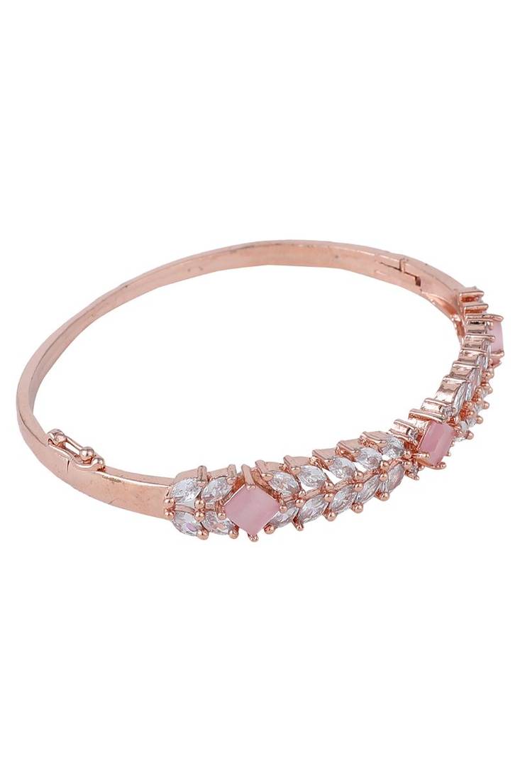 Styylo Fashion Elegant White and Baby Pink American Diamond Stone Studded Openable Bracelet,2.6