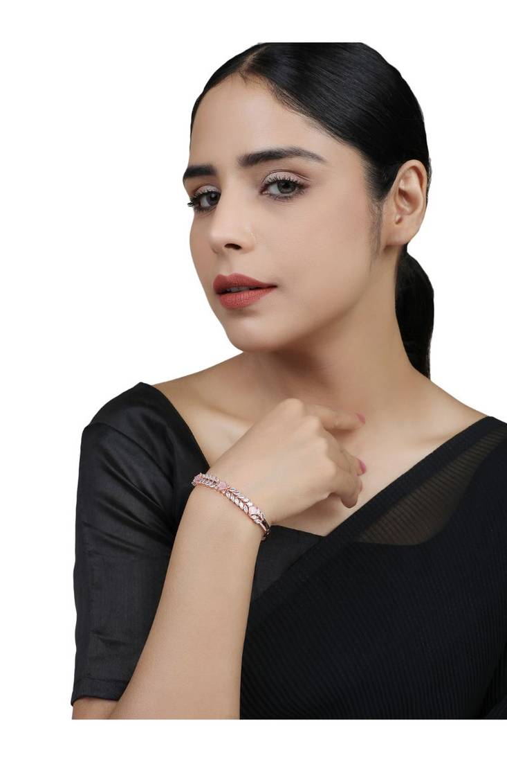 Styylo Fashion Elegant White and Baby Pink American Diamond Stone Studded Openable Bracelet,2.6