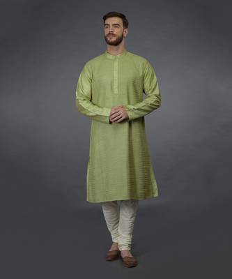 Pista Green Pintuck Silk Kurta 1