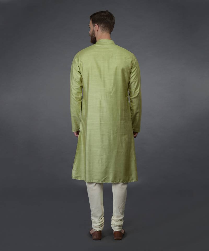 Pista Green Pintuck Silk Kurta