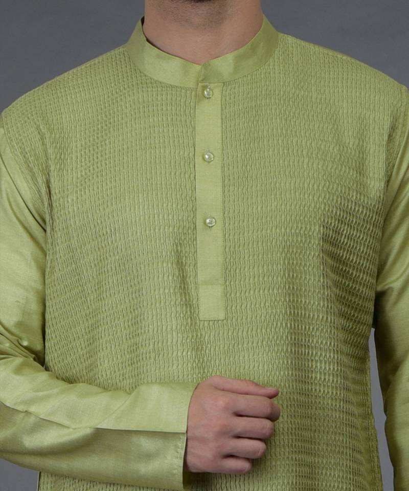 Pista Green Pintuck Silk Kurta