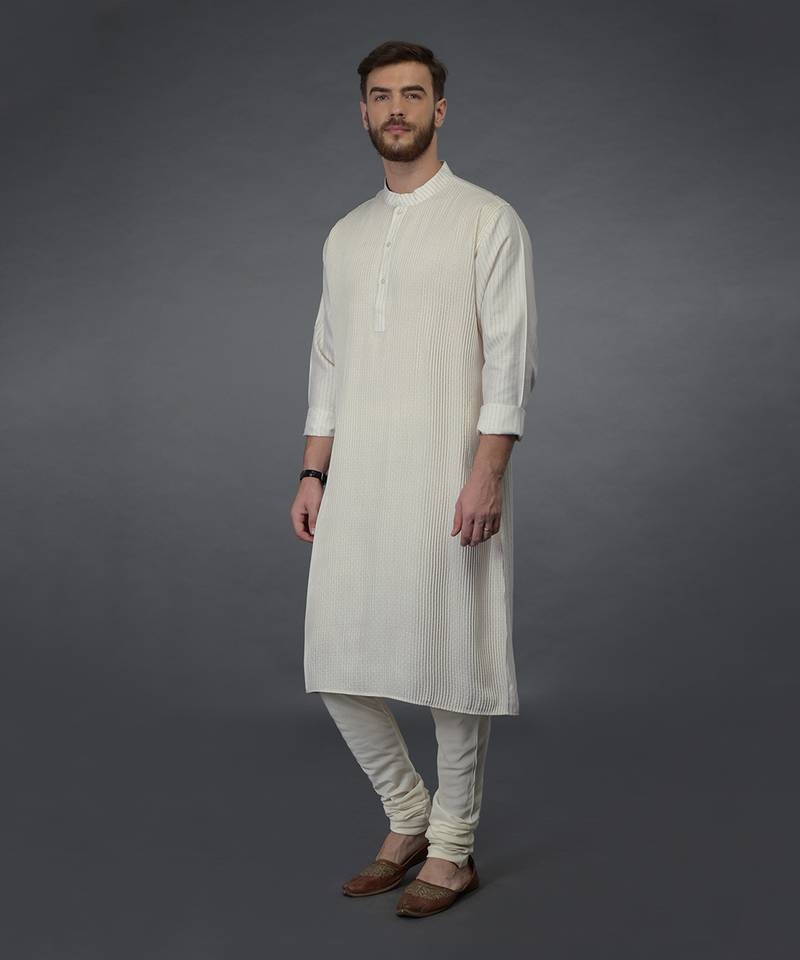 Ivory Silk Kurta With Pintuck Detail