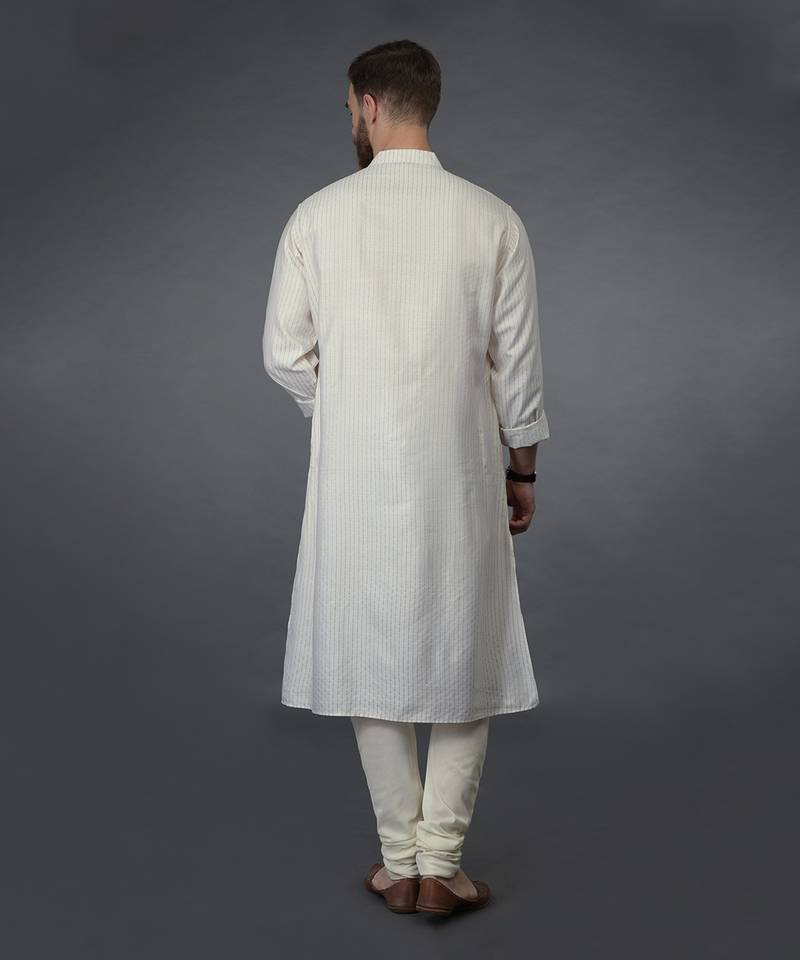 Ivory Silk Kurta With Pintuck Detail
