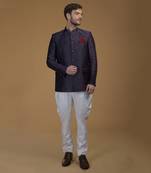 Eclipse Blue Linen Silk Bandhgala Jacket 