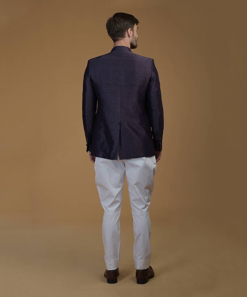 Eclipse Blue Linen Silk Bandhgala Jacket 
