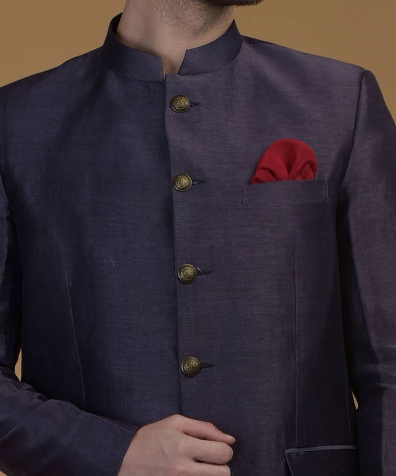 Eclipse Blue Linen Silk Bandhgala Jacket 