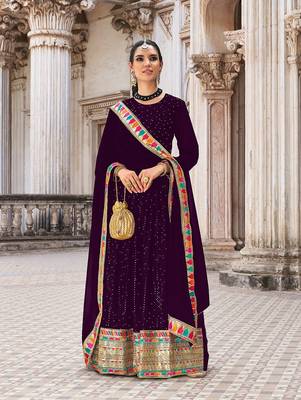 PURPLE GEORGETTE ANARKALI SALWAR SUIT WITH EMBROIDERY sequin WORK PARTY WEAR SUIT 1