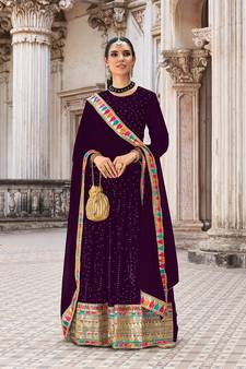 PURPLE GEORGETTE ANARKALI SALWAR SUIT WITH EMBROIDERY SEQUENCE WORK SEMI STITCHED PARTY WEAR SUIT