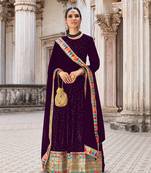 PURPLE GEORGETTE ANARKALI SALWAR SUIT WITH EMBROIDERY SEQUENCE WORK SEMI STITCHED PARTY WEAR SUIT