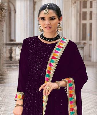 PURPLE GEORGETTE ANARKALI SALWAR SUIT WITH EMBROIDERY sequin WORK PARTY WEAR SUIT 2