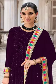 PURPLE GEORGETTE ANARKALI SALWAR SUIT WITH EMBROIDERY sequin WORK PARTY WEAR SUIT