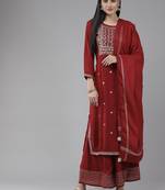 Maroon embroidered rayon ethnic-kurtis
