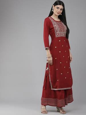 Maroon embroidered rayon ethnic-kurtis 2