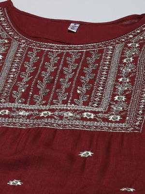 Maroon embroidered rayon ethnic-kurtis 4