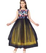 Blue floral print nylon kids-girl-gowns