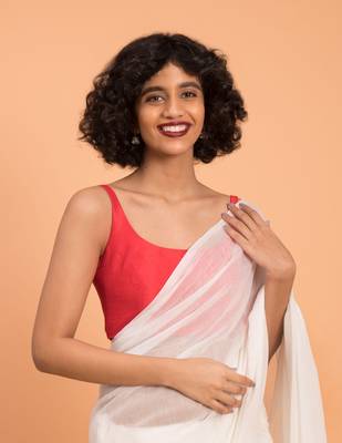 Suta Women White Solid Pure Cotton Saree 5