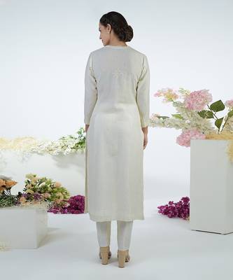 Ivory Hand Embroidered Chikankari Kurta With Cigar Pants Set 4