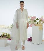 Ivory Hand Embroidered Chikankari Kurta With Cigar Pants Set