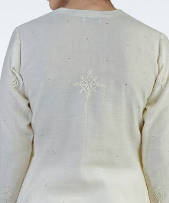 Ivory Hand Embroidered Chikankari Kurta With Cigar Pants Set 10