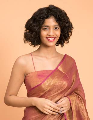 Suta Pink & Gold-Toned Zari Pure Linen Saree 2