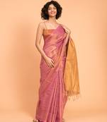 Suta Pink & Gold-Toned Zari Pure Linen Saree