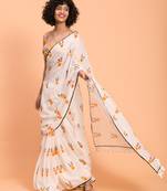 White & Yellow printed Pure Cotton Saree