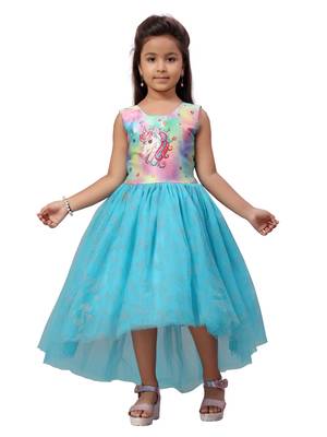 Beige printed nylon kids-frocks 1