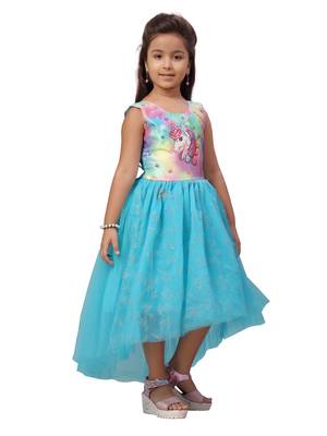 Beige printed nylon kids-frocks 2