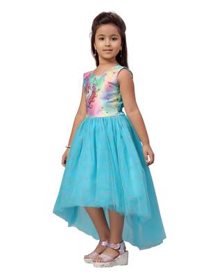 Beige printed nylon kids-frocks 3