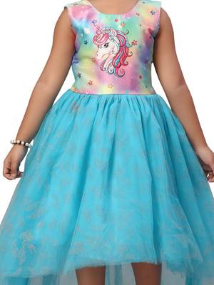 Beige printed nylon kids-frocks 5