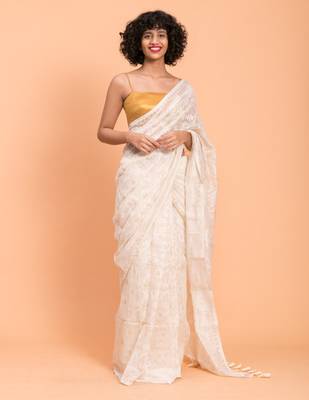 Suta White Woven Cotton Saree 1